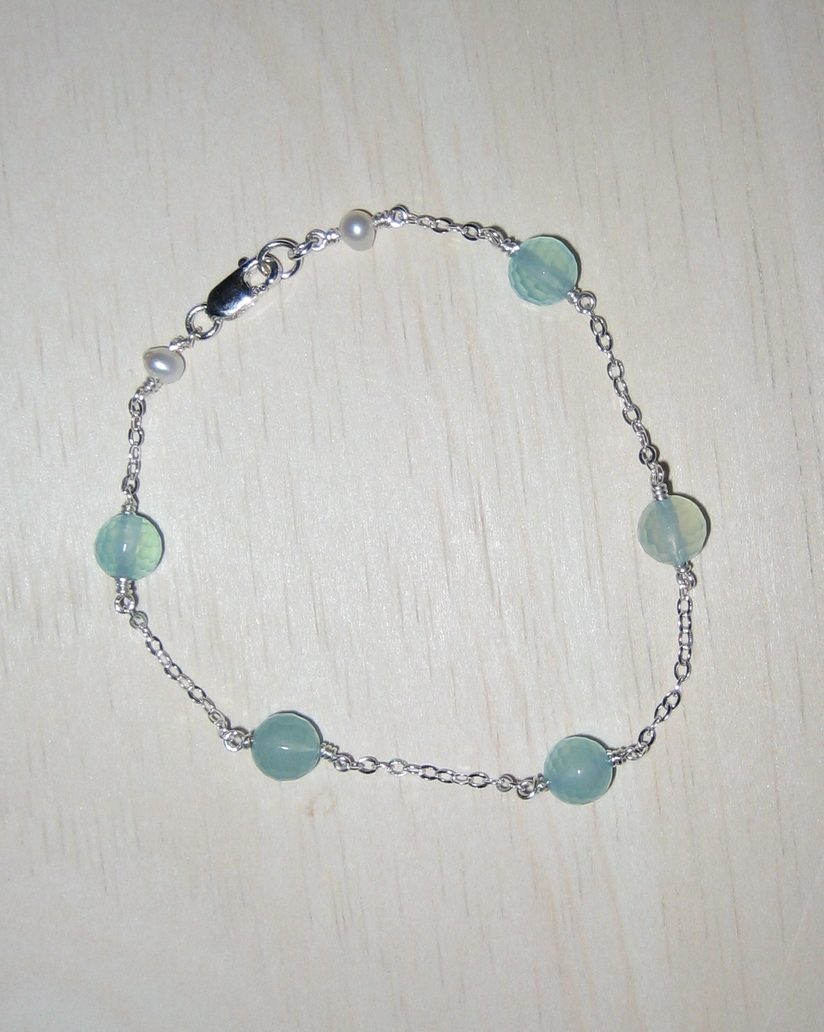 Sterling Silver Bracelet with Chalcedony and Freshwater Pearls