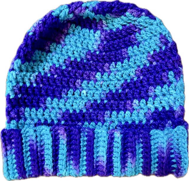 Purple and blue crochet hat