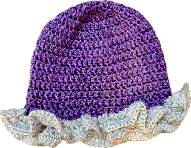 Purple and gray crochet ruffle hat
