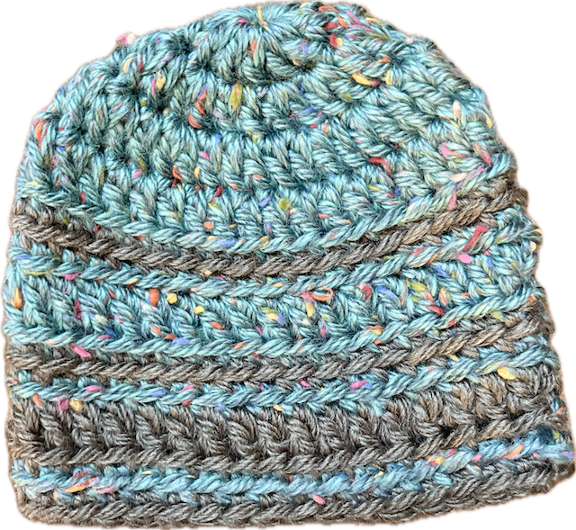 Teal and gray crochet hat