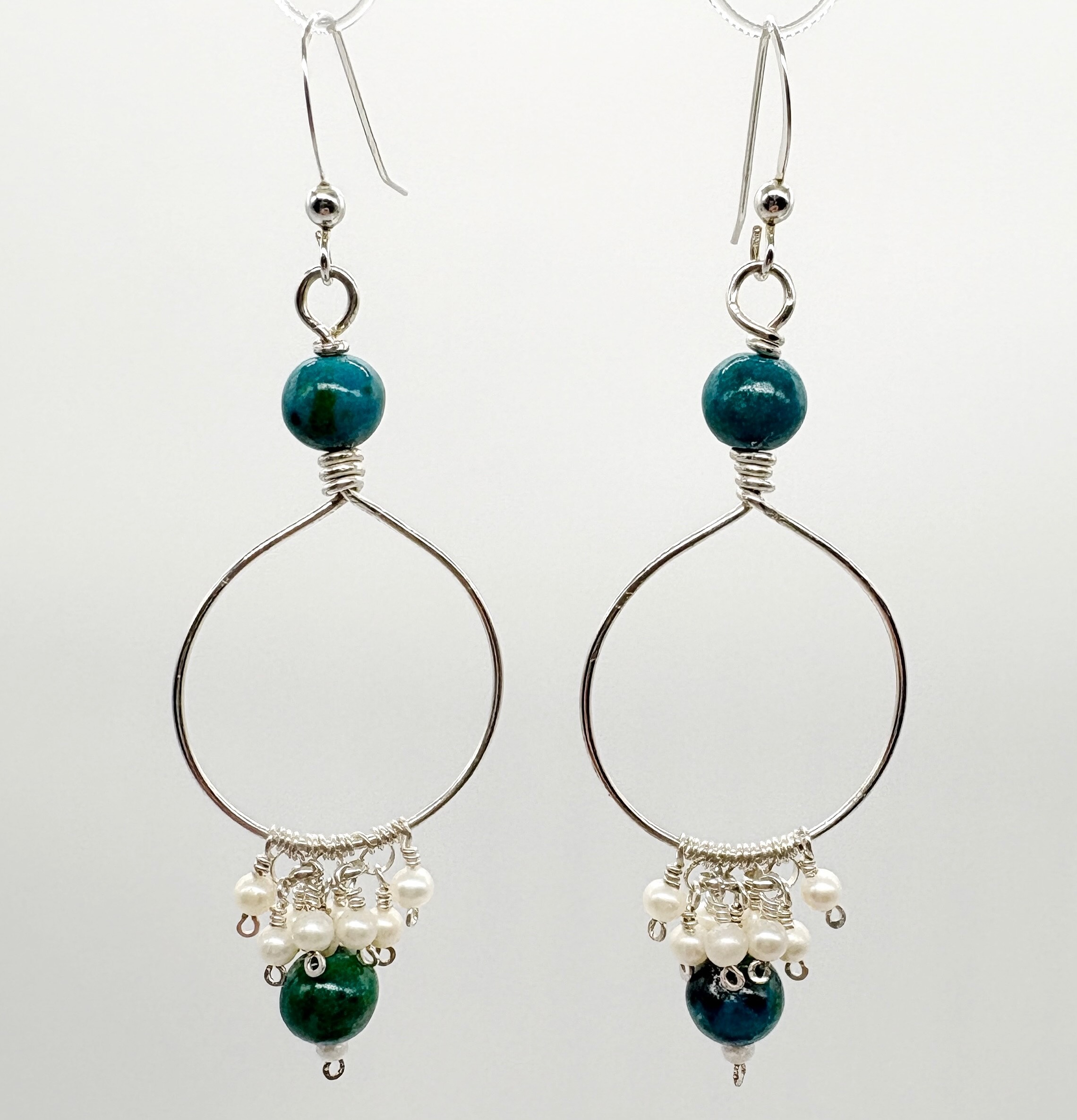Sterling Silver Earrings with Amazonite and Freshwater Pearls
