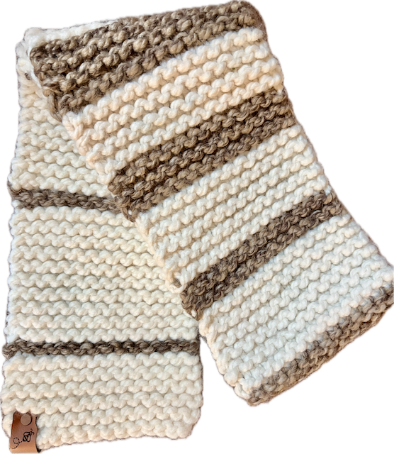White and brown knit scarf